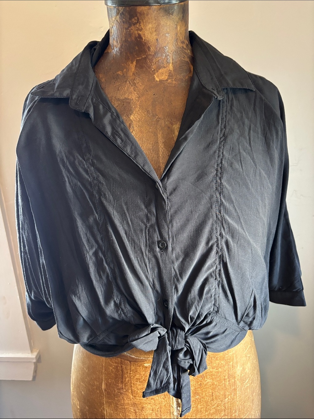 HYFVE Black Tie-Front Button Down Shirt